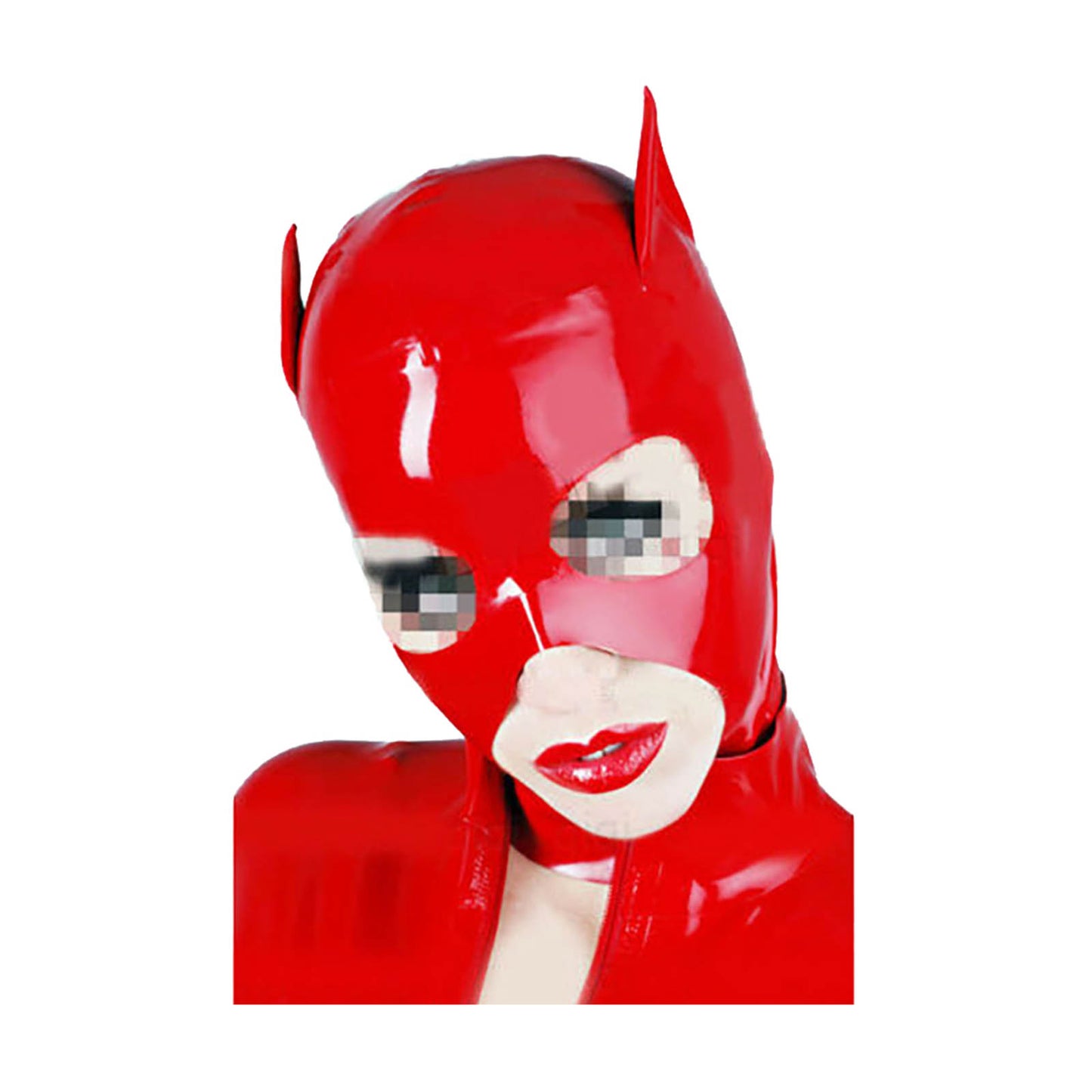 MONNIK Red Latex Mask Rubber with Small Ear eyes Open and Rear Zipper Handmade for Fetish Catsuit Cosplay