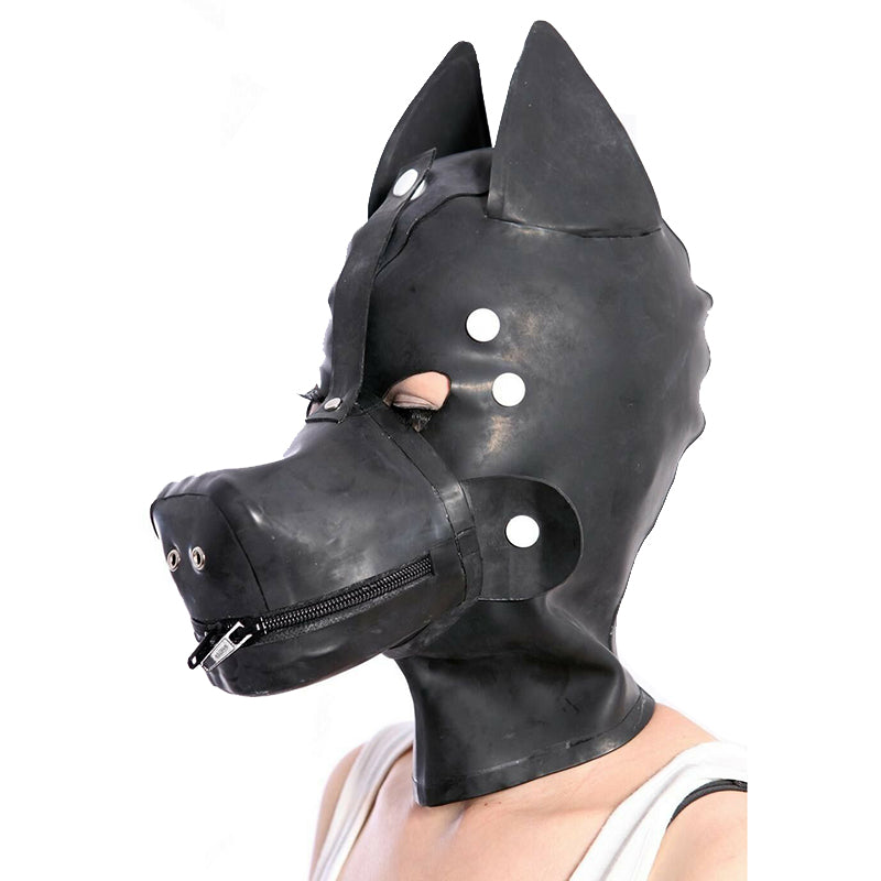 MONNIK Latex Mask Hood Model Wolf-Dog Rubber Tight Hood with Zipper for Latex Party Catsuit Cosplay