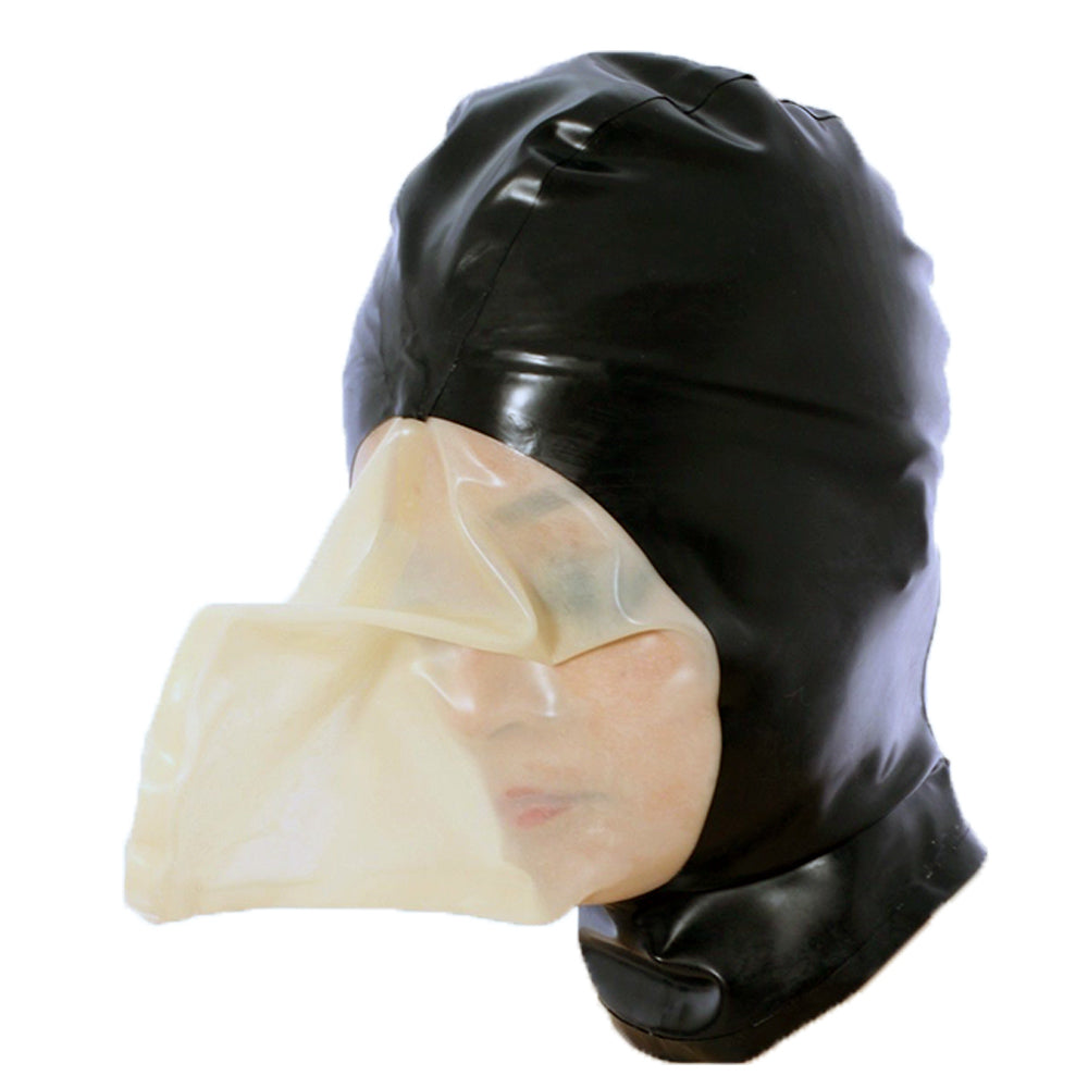 MONNIK Latex Hood Rubber Tight Mask with Breathing Bag Handmade for Fetish Party Clubwear Bodysuit