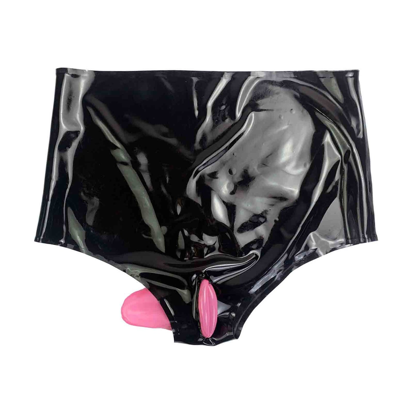 Latex Underwear with Pink Inflatable labia&Anal Condom Briefs Fetish High waiste