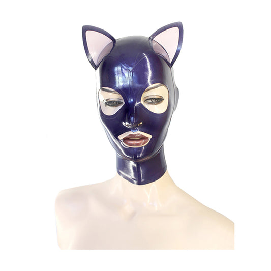 MONNIK Latex Unisex Cat Hood Mask Purple Attached Ears for Party Wear Bodysuit with Rear Zipper Handmade