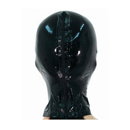 MONNIK Black Latex Mask Open Eyes&Nostrils Unisex Hood with Back Zipper Handmade for Costume Bodysuit