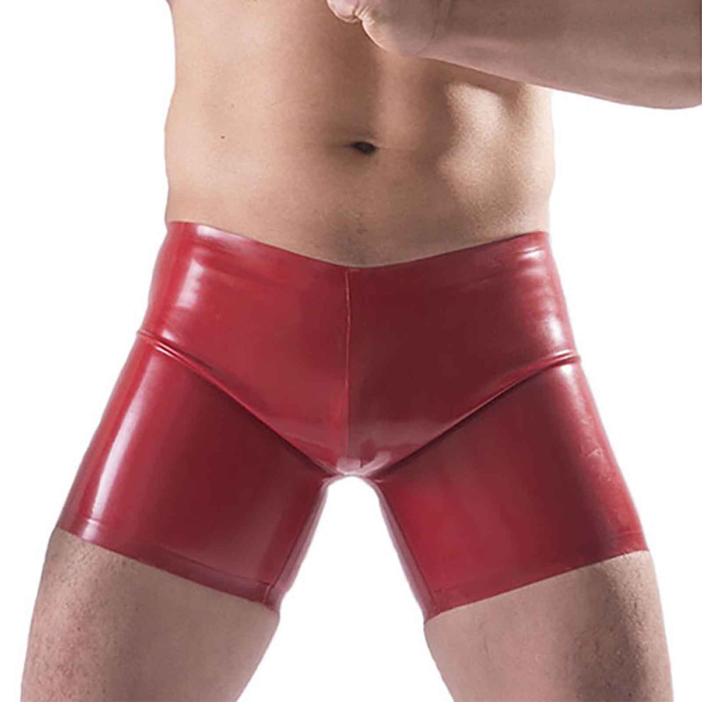 MONNIK Latex Boxer Shorts Briefs Rubber Panties Underwear Tight Underpants Red with Handmade for Bodysuit Cosplay Party