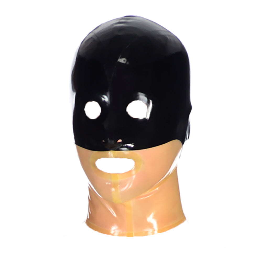 MONNIK Latex Rubber Fashion Mask Hood Black&Transparent with Rear Zipper Handmade for Cosplay Party Wear