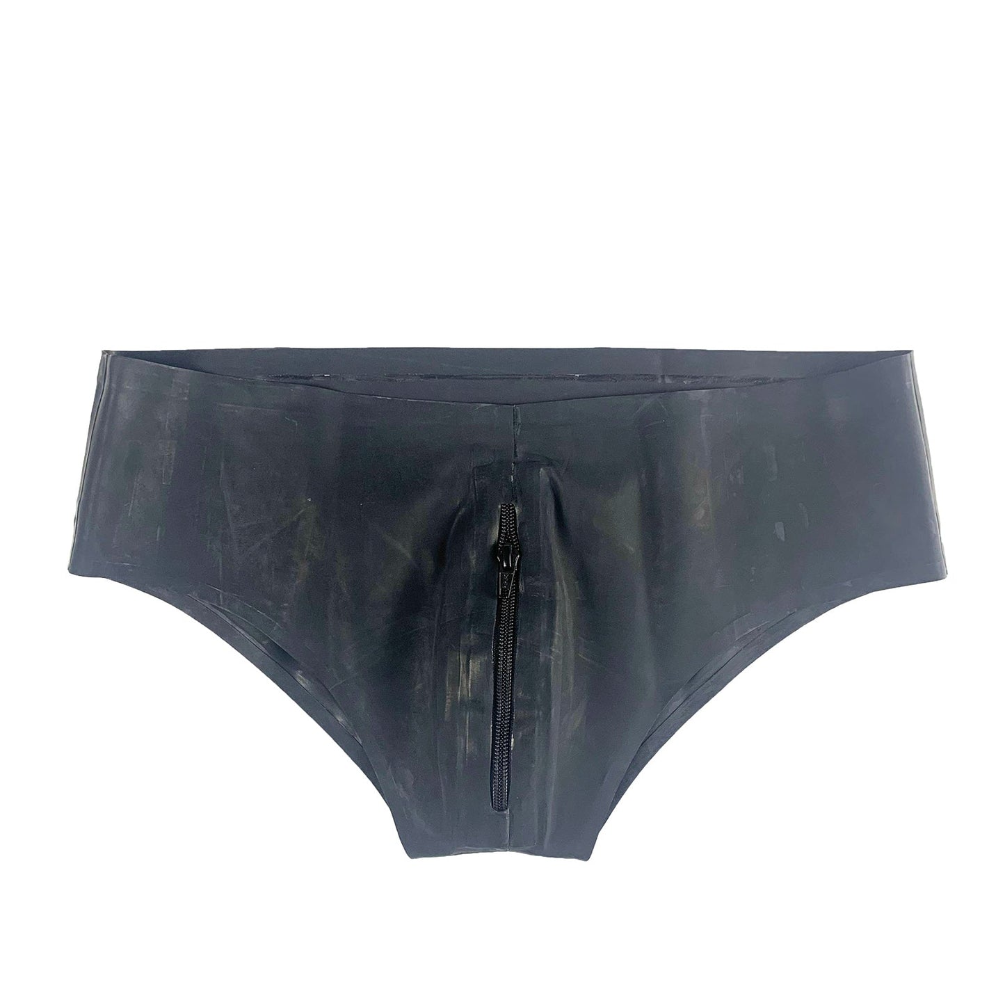 MONNIK Latex Men Briefs Shorts Front Zipper Design with Rear Red Anal Sheath Men Gay Underwear Fetish Tight Briefs Handmade