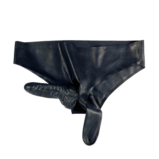 MONNIK Latex Briefs Rubber Sexy Shorts Black Panties with Two Sheath(Condom) Tight for Bodysuit Party Club Underwear