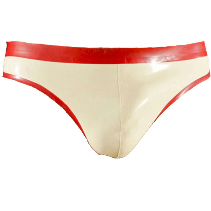 MONNIK Latex Fashion Briefs White&Red Trim Rubber Shorts Underpants Panties Tight Underwear for Bodysuit Party Wear