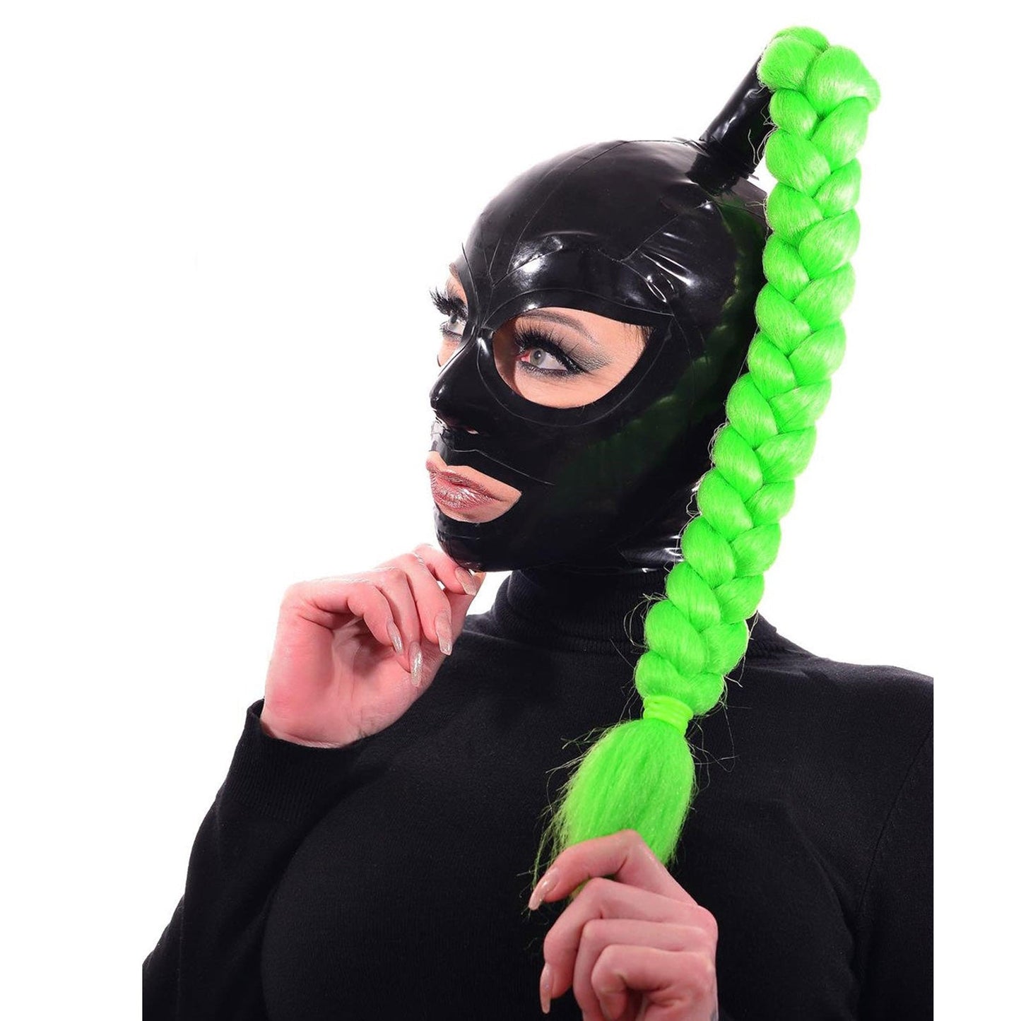 MONNIK Ladies Latex Hood Sexy Mask Ponytail Tube Fetish for Catsuit Cosplay Club wear Party