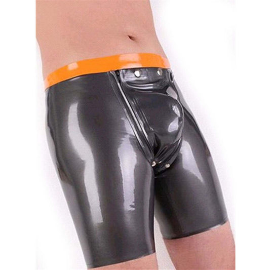 MONNIK Grey and Orange Trim Latex Underwear Rubber Briefs&Boxers Shorts for Man with Zipper Handmade Underpant Clubwear