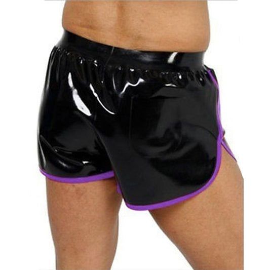 MONNIK Fashion Black Latex Rubber Men Panties with Violet Trim for Bodysuit Clubwear Party Underwear Shorts