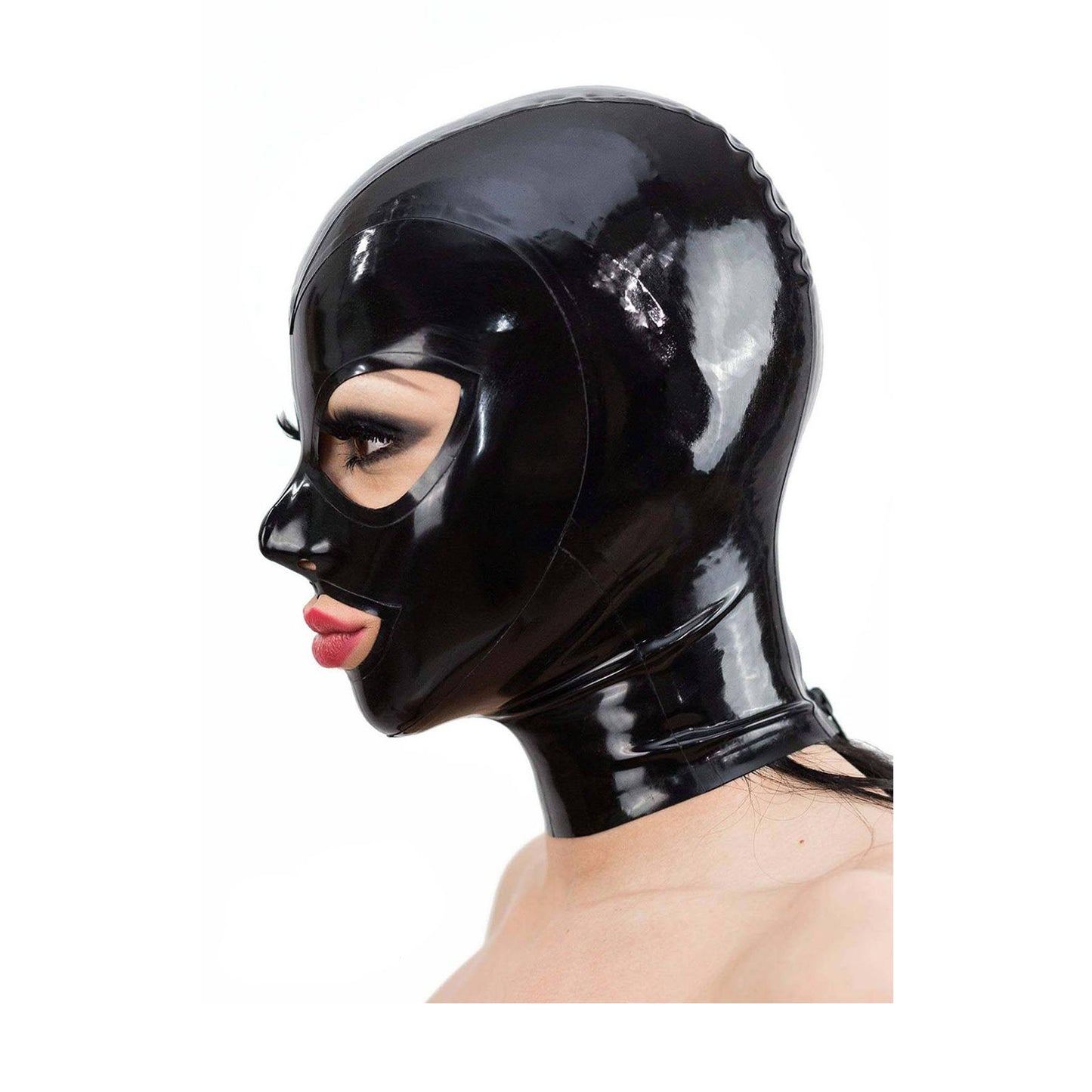 MONNIK Latex Hood Unisex Mask Solid Color with Trim Eyes Rear Zipper Handmade for Fetish Party Catsuit