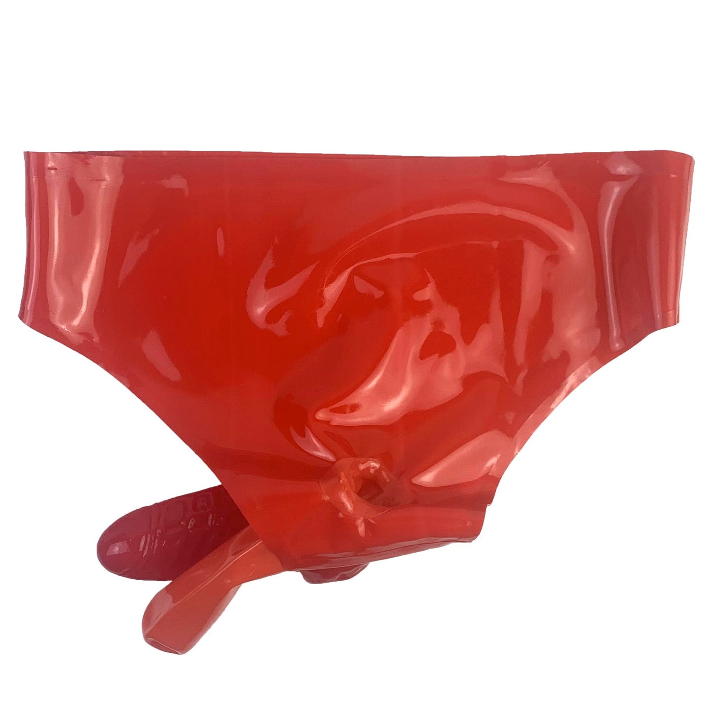 MONNIK Latex Sexy Men Briefs Red Panties with Two 18cm Sheath(Condom) Tight for Fetish Party Club Underwear