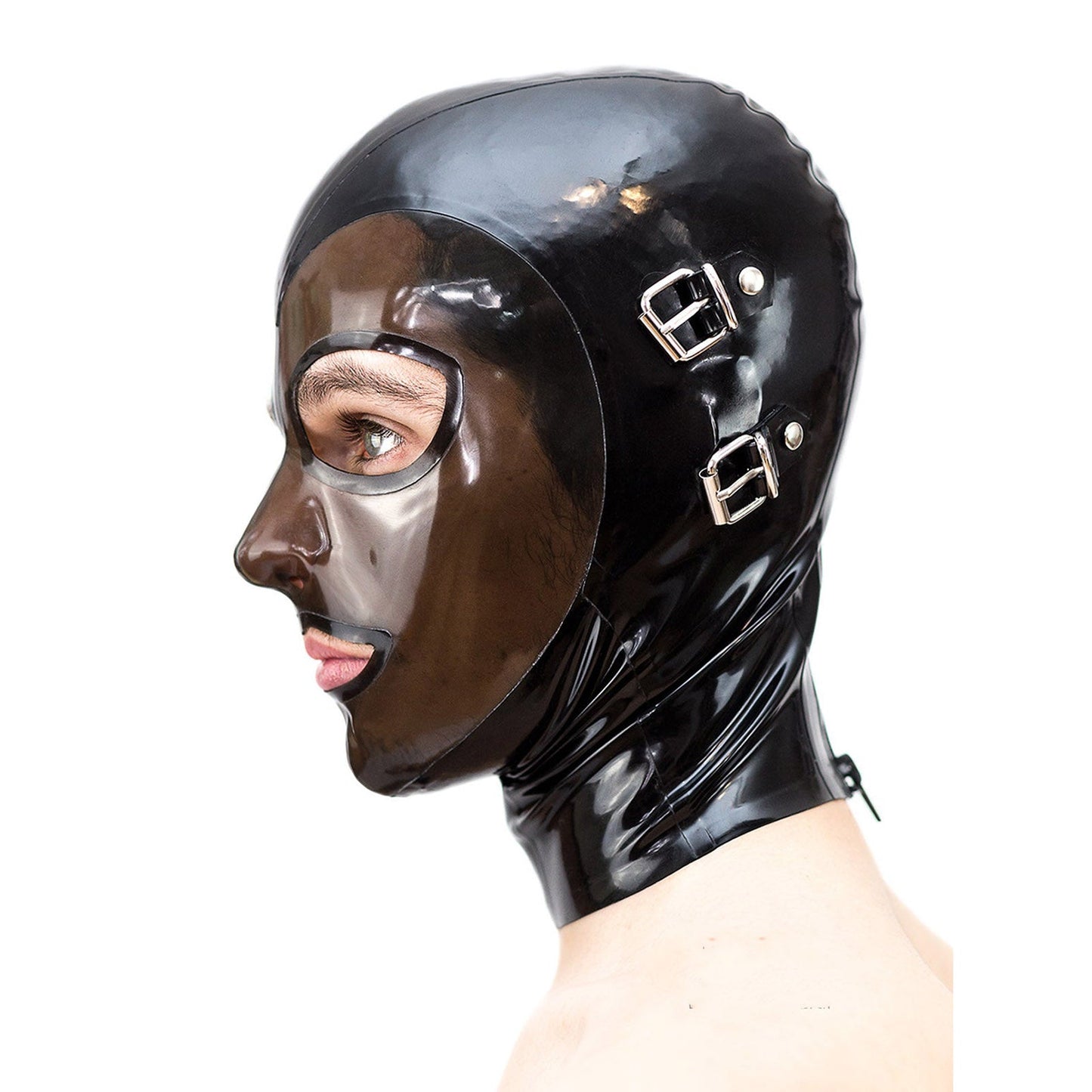 MONNIK Latex Hood Fashion Mask with Detachable Blindfold and Mouth Fold for Bodysuit Fetish Party