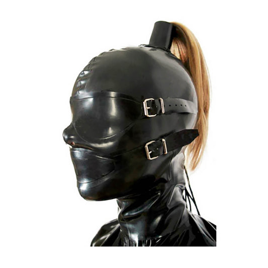 MONNIK Latex Full Hood Unisex Mask with Hair Tube Eyes&Mouth Mask with Rear Zipper Handmade for Party Catsuit Wear