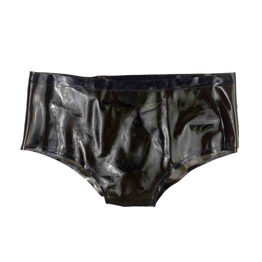 MONNIK Latex Briefs Rubber Black Tight Shorts with Straight 16cm Anal Cuff(Condom)  Underwear for Fetish Party Bodysuit