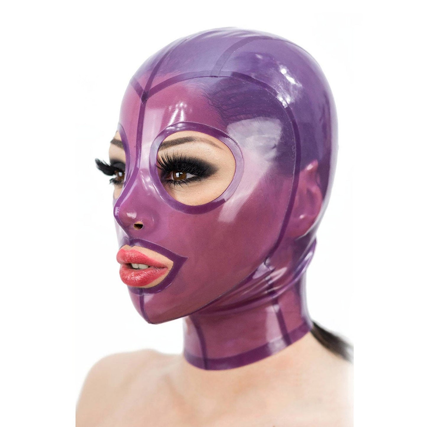 MONNIK Latex Hood Translucent Purple Colors with Trim and Rear Zipper Handmade for Costume Catsuit Cosplay