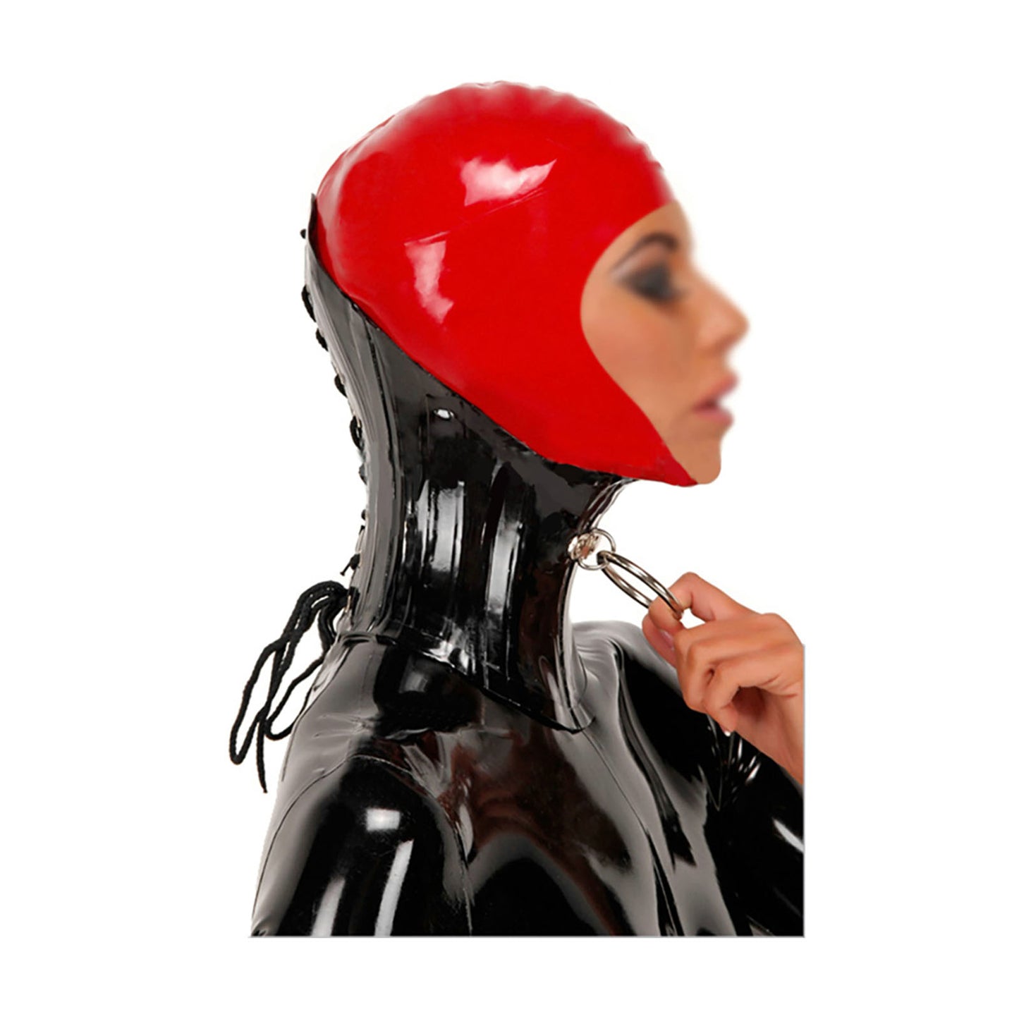 MONNIK Latex Heavy Rubber Boned Corset Collar Black Mask Hood Neck Latex Accessories for Cosplay Catsuit Party